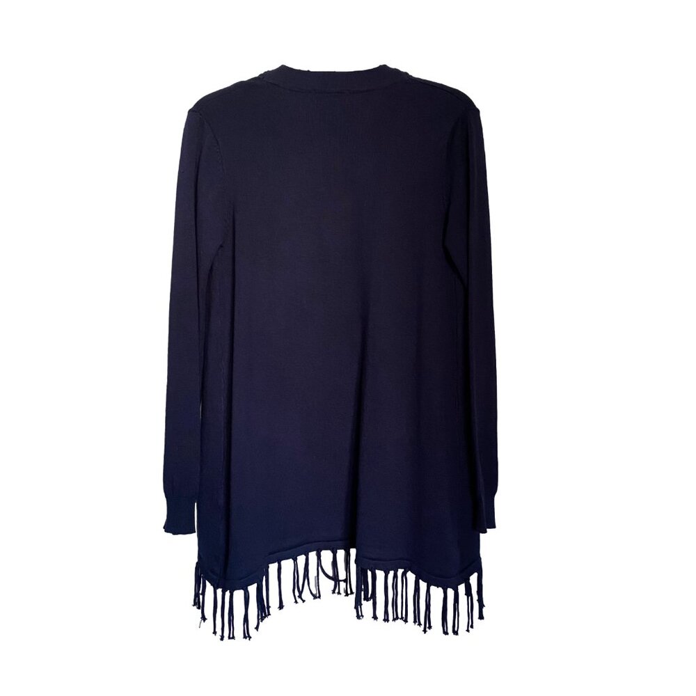 JOSEPH A. Navy Blue Rayon Fringe Hem Open Cardigan High-Low Sweater S - Picture 9 of 15
